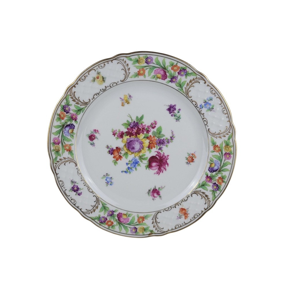 Schumann Germany Empress Dresden Flowers Porcelain Dinner Plate Gold Trim 10"
